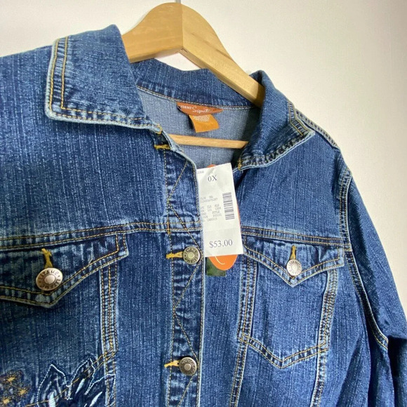 NWT Liz & Me Floral Embroidered Denim Jean Jacket Boho Plus Size 0X Blue - Picture 10 of 12